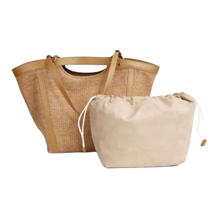 YOCAMU Straw Woven Tote Bag Shopping Bag Shoulder Bag Handbag Large Size Women's Apricot-4