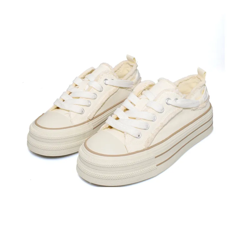 B10CROWN Anti Slip Wear Resistant Breathable Lightweight Low Top Canvas Shoes Women's Beige-4