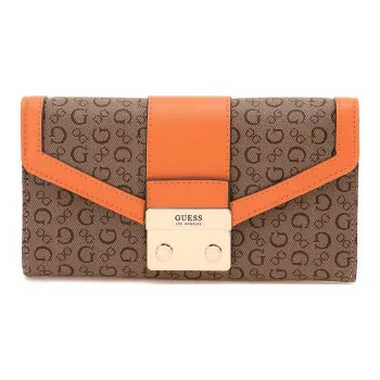 GUESS PVC Polyvinyl Chloride Synthetic Leather Clutches Wallets Women's Orange