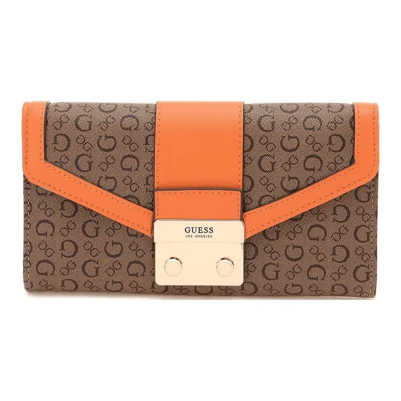 GUESS PVC Polyvinyl Chloride Synthetic Leather Clutches Wallets Women's Orange-0