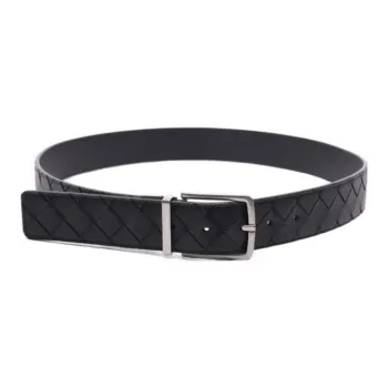 Bottega Veneta Woven Detail   Leather Belts Men's Black