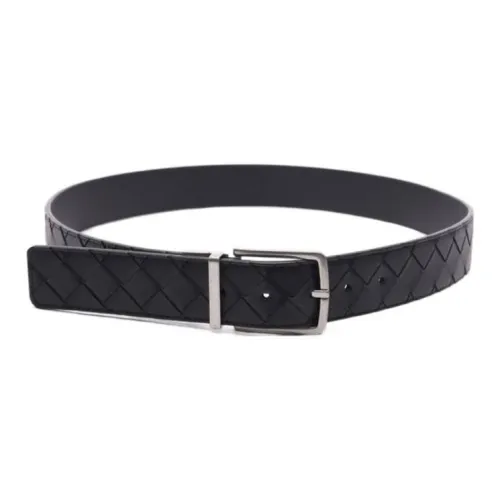Bottega Veneta Woven Detail   Leather Belts Men's Black