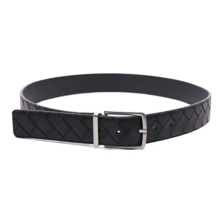 Bottega Veneta Woven Detail   Leather Belts Men's Black-0
