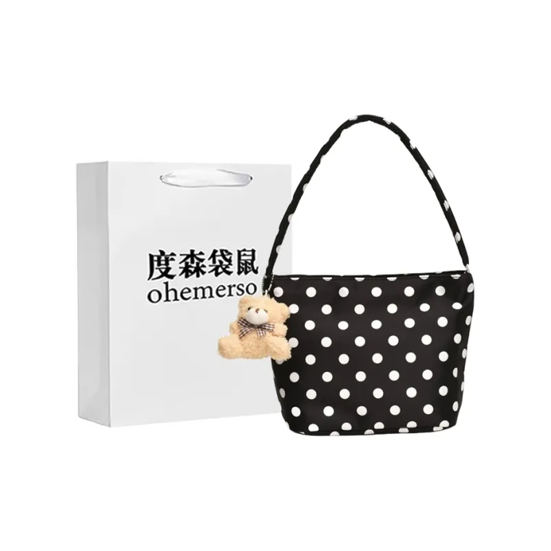 Dusen Kangaroo Oxford Shoulder Bag Women's White/Black/Red-9