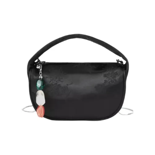 ST&SAT Fabric Handbag Small Size Women's Elegant Black/Advanced Silver