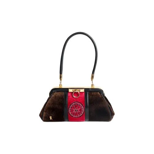 Roberta Di Camerino Shoulder Bags Burgundy Red Multicolor With Chocolate Brown, Smoke Gray Black Multicolor With Gold