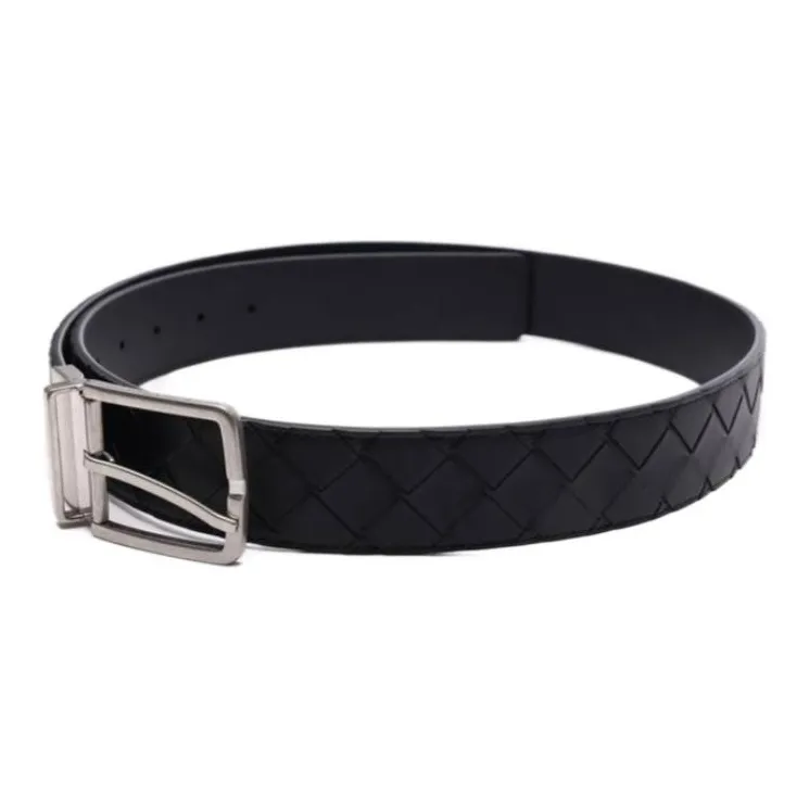 Bottega Veneta Woven Detail   Leather Belts Men's Black-1