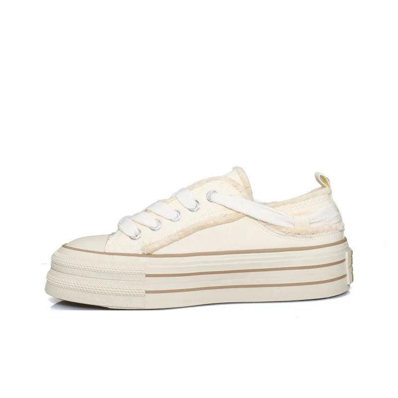 B10CROWN Anti Slip Wear Resistant Breathable Lightweight Low Top Canvas Shoes Women's Beige-0