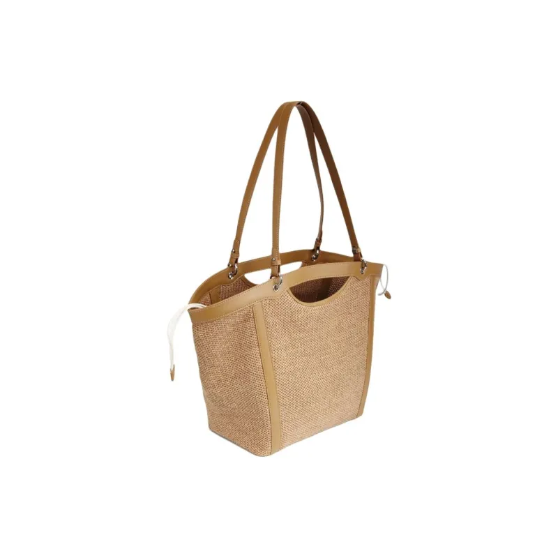 YOCAMU Straw Woven Tote Bag Shopping Bag Shoulder Bag Handbag Large Size Women's Apricot-2