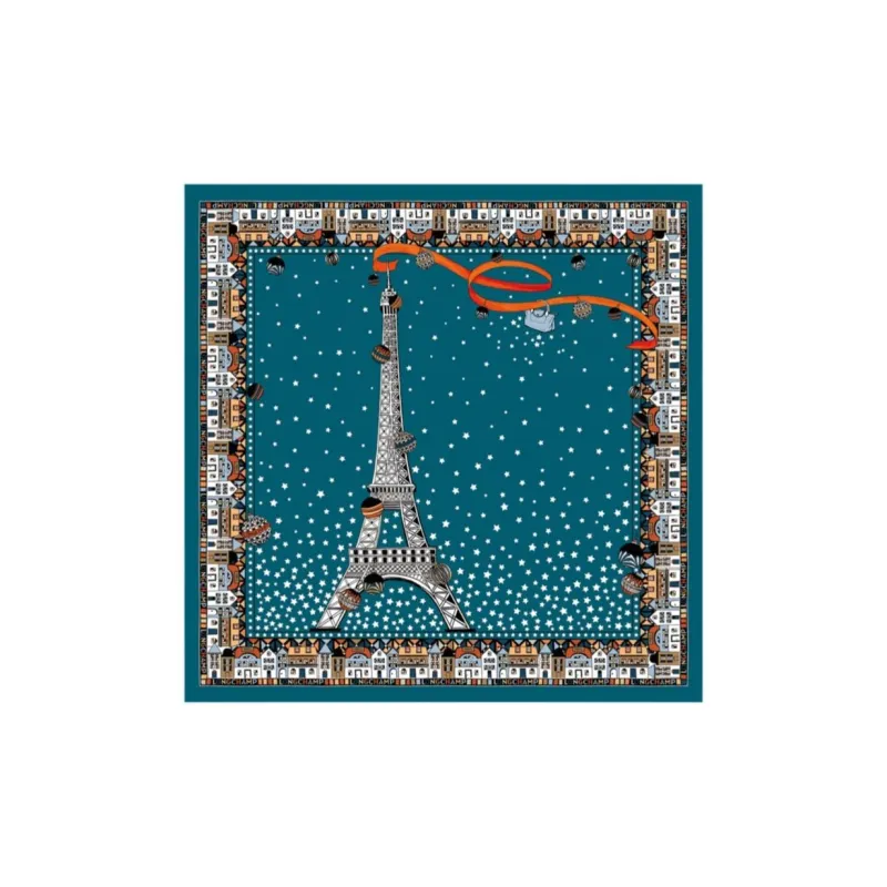LONGCHAMP Organic Silk Cotton Silk Scarves Women's Turquoise-0