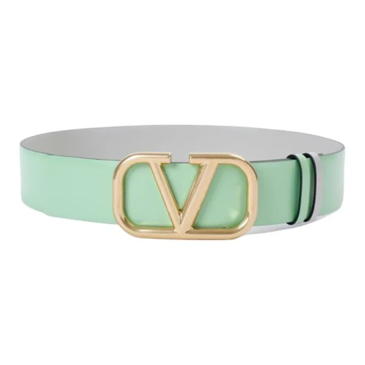 Valentino Badge Design Calfskin Leather Belts Women's Green Width: 4CM-1