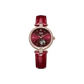 GEYA Star Collection Mechanical Movement Cow Leather Strap Watch Women's Watch Red Watch Dial