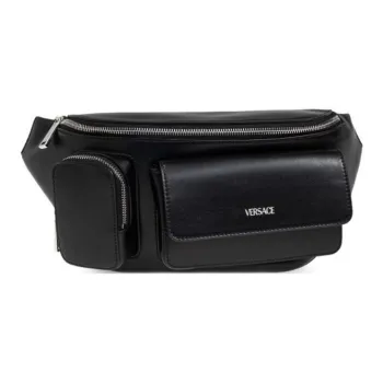 VERSACE Cow Leather Fanny Pack Regular Men's Black
