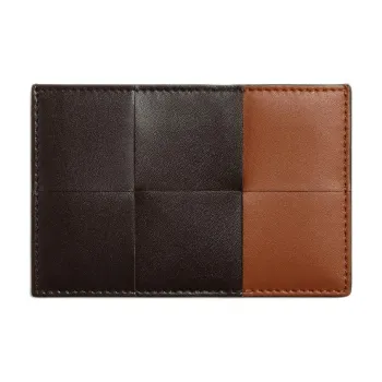 Bottega Veneta CASSETTE Calfskin Card Holder Men's Dark Brown & Brown