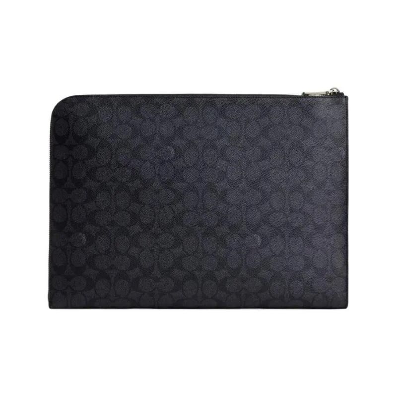COACH ETHAN Coated Canvas With Smooth Calfskin Clutch Large Size Unisex Black-1