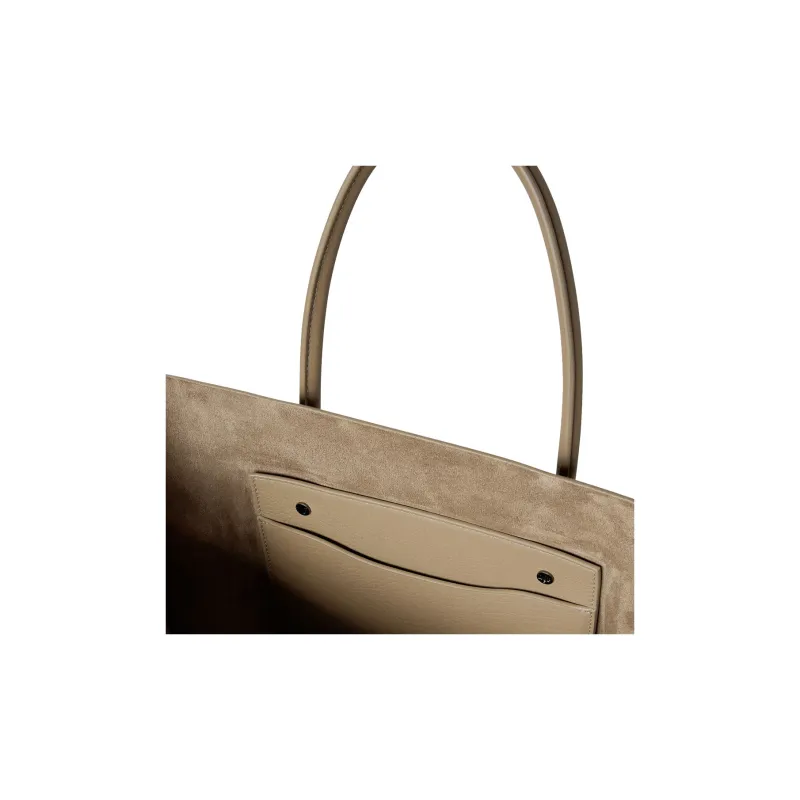 Loro Piana Cow Leather Tote Bag, Shopping Bag, Handbag Tubas Men's Dark Coffee Brown-4