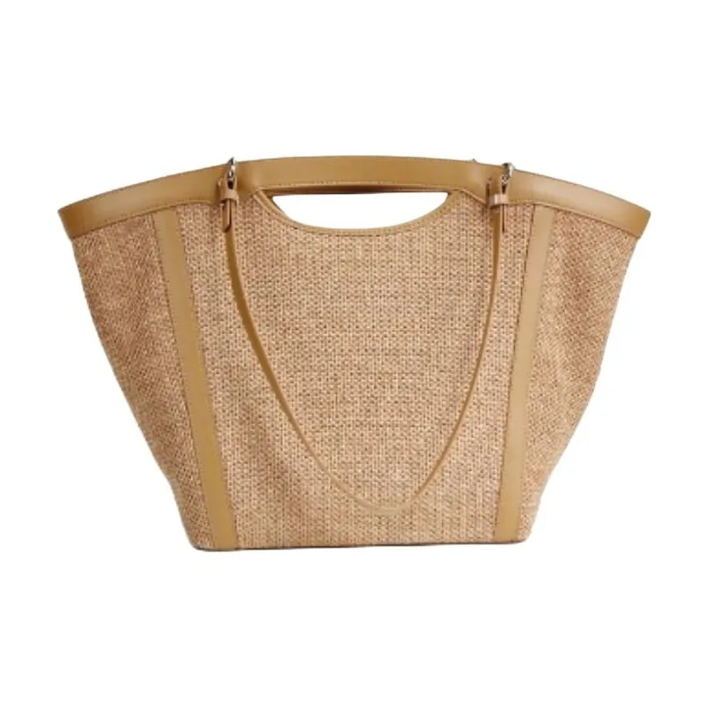 YOCAMU Straw Woven Tote Bag Shopping Bag Shoulder Bag Handbag Large Size Women's Apricot-1