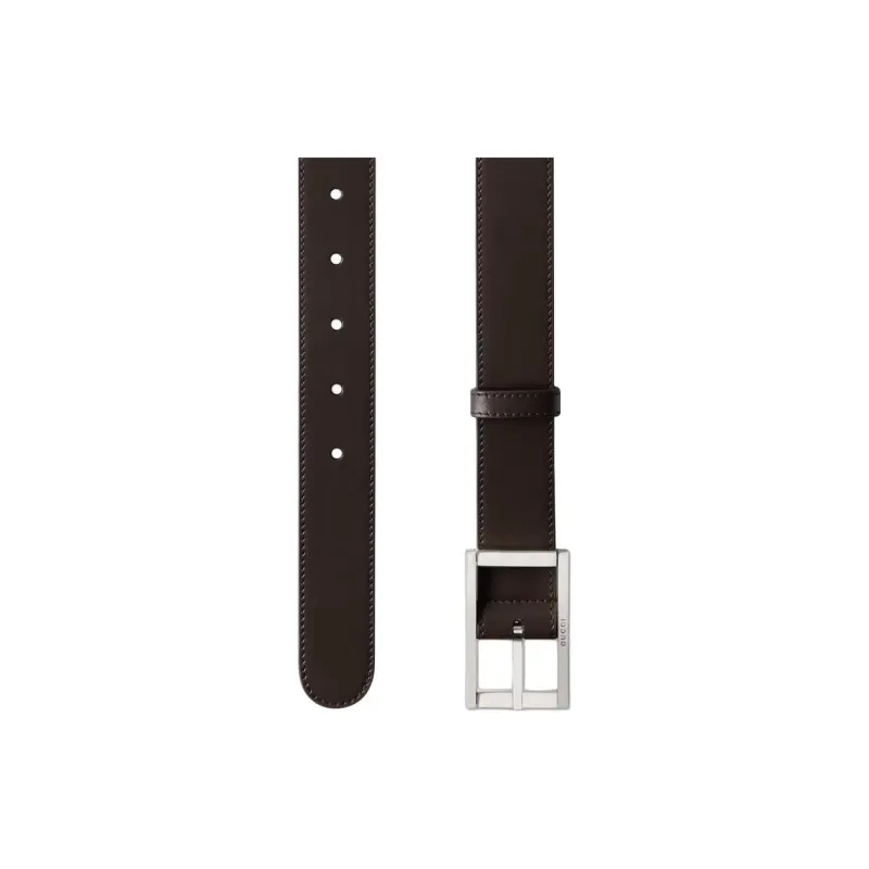 GUCCI Brand Engraving Logo Leather Leather Belts Men's Dark Brown Width: 3cm-2