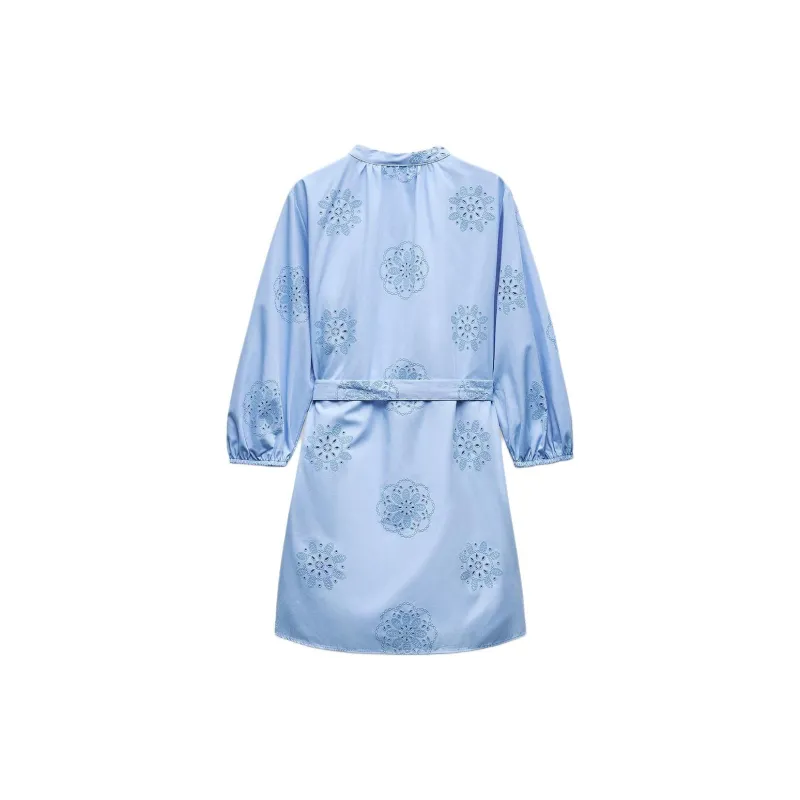 ZARA Long-Sleeved Dresses Women's Sky Blue-1