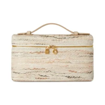 Loro Piana ExtraPocket Tweed Shoulder Bag, Crossbody Bag, Handbag Women's Pink & Stone Color & Gold