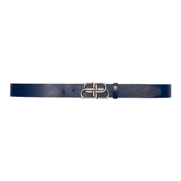 Balenciaga Calfskin Leather Belts Men's Dark Blue Width 3.3cm-0