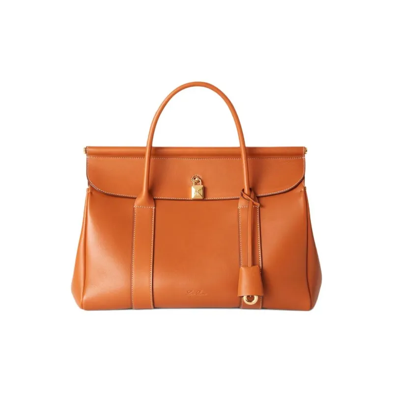 Loro Piana Smooth Calf Leather Handbag Women's Warm Brown Taupe-1