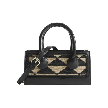 TTaG．baG PU Shoulder Bag Regular Women's Triangular Pattern/Pink Stone Pattern/Black Stone Pattern