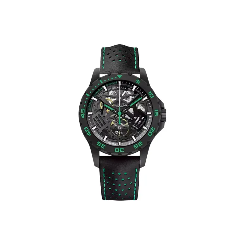 Sea Gull Street Fighter Collection Automatic Mechanical Movement Leather Strap Watch Men's Watches Cut Out Dial-2