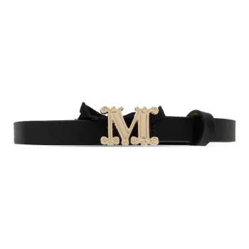 MaxMara Letter Label Calfskin Leather Belts Women's Black Width 1.5CM