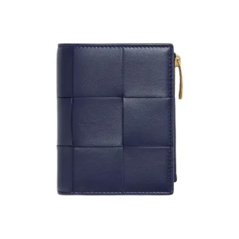 Bottega Veneta Lambskin Wallet Small Size Women's Duke Blue & Deep Red