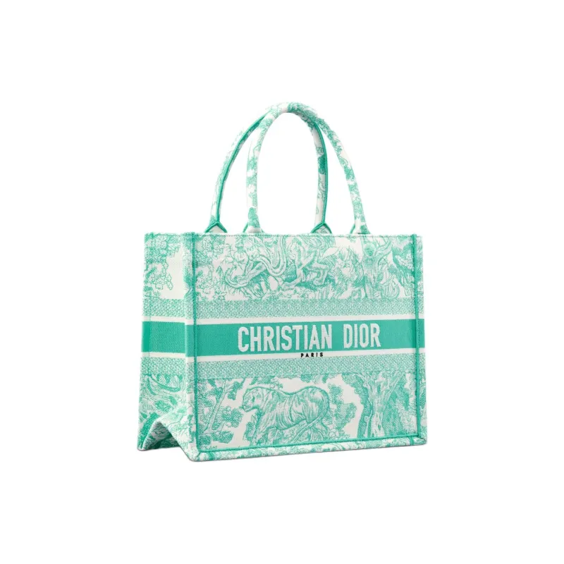 DIOR Embroidery Tote Bag Shopping Bag Handbag Medium Size Women's Green-1