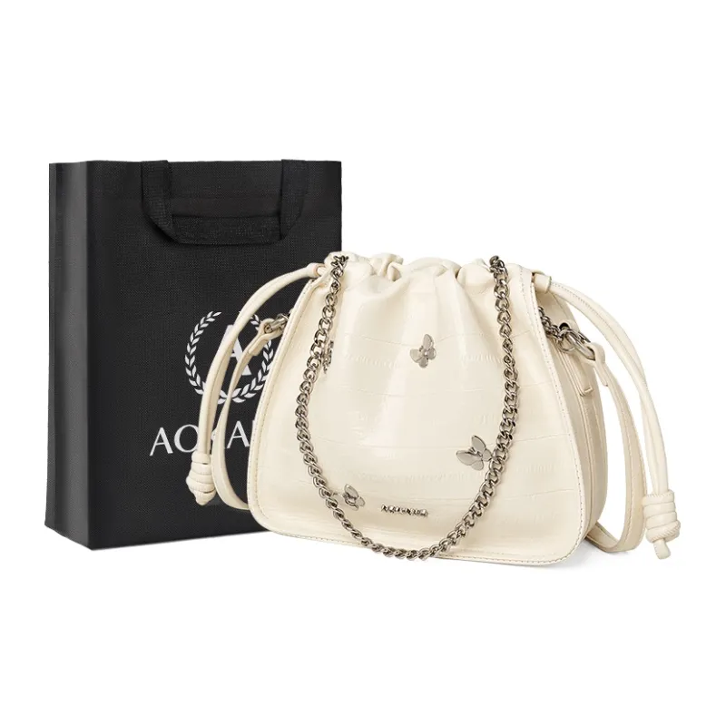 AOKANG Cow Leather Commute Bag, Crossbody Bag, Shoulder Bag Regular Women's Starlight Silver/Ecru/Classic Black-4
