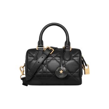 DIOR Macrocannage Calfskin Shoulder Bag Crossbody Bag Handbag Women's Black