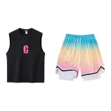 Black/Pink Tank Tops+Gradient Pink Shorts