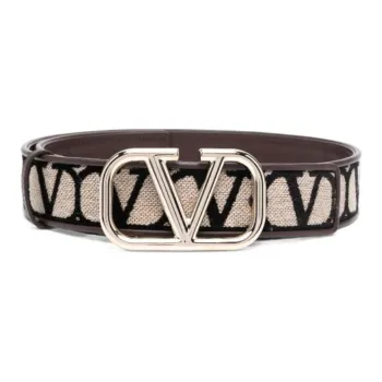 Valentino Multicolor Design Calfskin Leather Belts Women's Beige 4CM