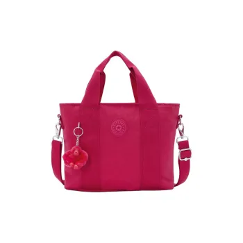 Kipling Recycled Polyamide Tote Bag, Shopping Bag, Shoulder Bag, Crossbody Bag, Handbag Medium Size Women's Rose Red
