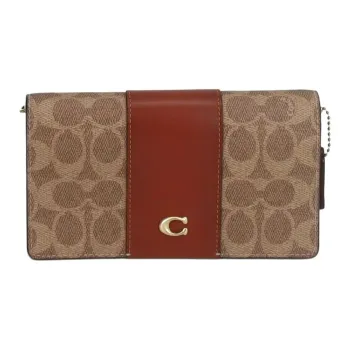 COACH Chain Coated Canvas With Leather Wallets Shoulder Bag Crossbody Bag Small Size Women's Tan