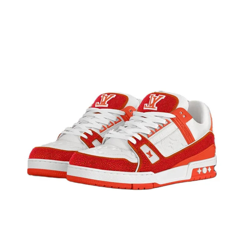 LOUIS VUITTON Trainer Low Top Skateboard Shoes Men's Orange-2