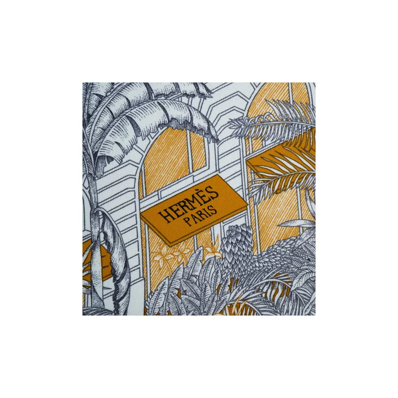 HERMES Silk Silk Scarves Women's Dark Brown/White/Caramel-2
