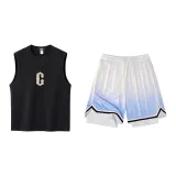 Black/White Tank Tops+Gradient Blue Shorts