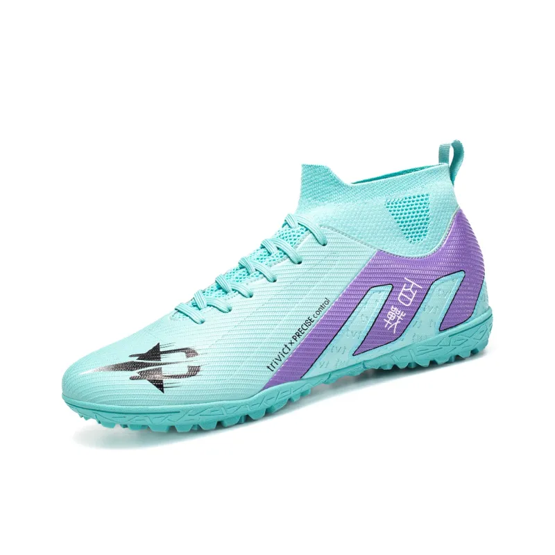 TriVict Win A Hundred Battles And Win A Hundred Victories. Soccer Shoes Unisex Mid Top White/Pink/Aqua/Blue-17