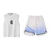 White/Black Tank Tops+Gradient Blue Shorts