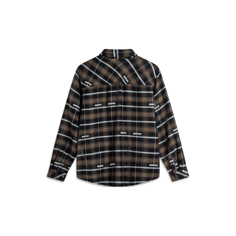 LiNing BadFive Shirt Men's Black Gray Plaid-1