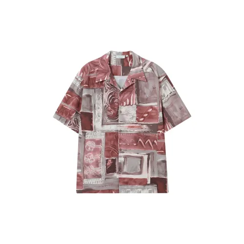 WULISHAONIAN Shirts Men Red And Brown Smudge