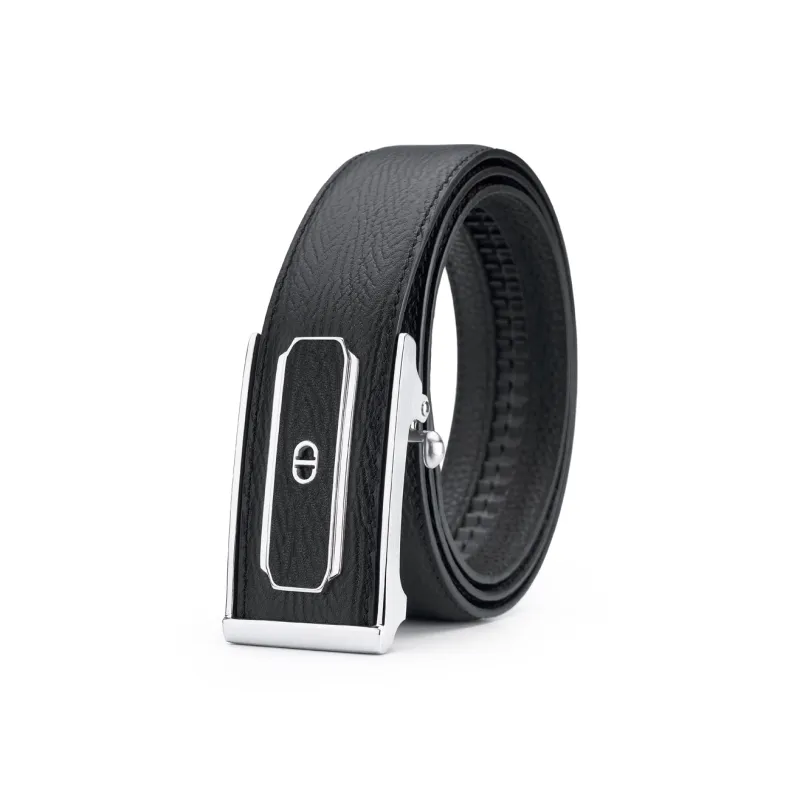 Chrisdien Deny Stainless Steel Cap Business Automatic Buckle Cow Leather Leather Belts Men's Black 3.5CM-0