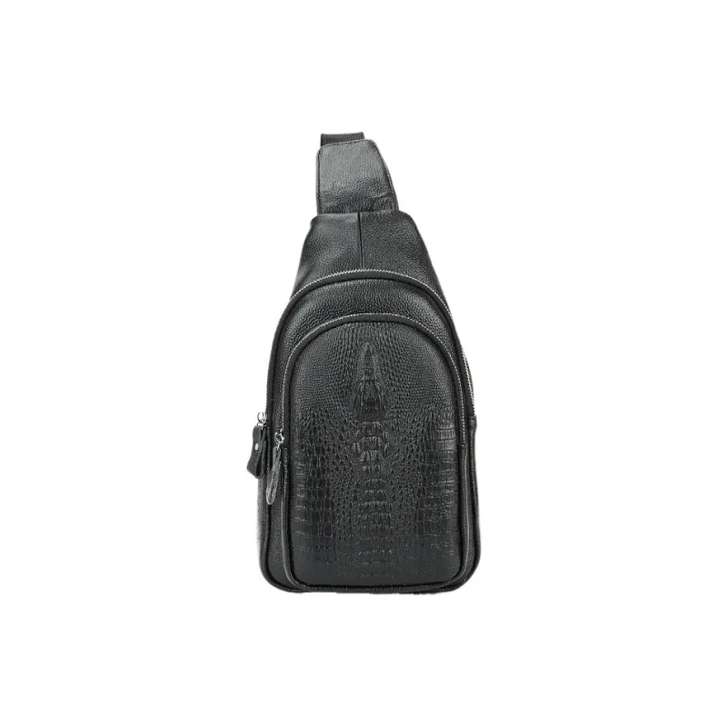 DOSRFINI Top Grain Cow Leather Crossbody One Shoulder Sling Bags Regular Men's Black-0