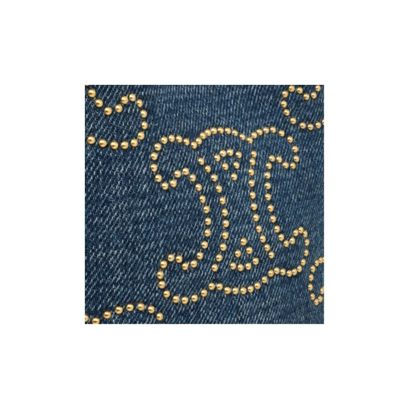 CELINE Triomphe Fabric With Cow Leather Handbag Women's Denim Blue-2