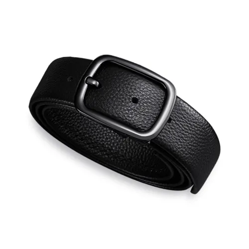 POLOMEISDO Top Grain Cow Leather Trendy Youth Belt Boyfriend Husband Fashion Versatile Belt Men's Gunmetal Width: 3.5cm