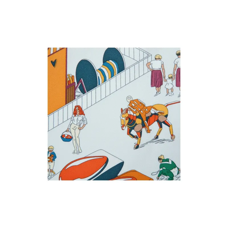 HERMES On The Beach Silk Scarves Women's Blue/Orange/Green-1