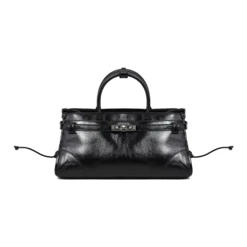 YOCAMU Top Grain Cow Leather Handbag Shoulder Bag Crossbody Bag Small Size Women's Black/Blackcurrant Purple